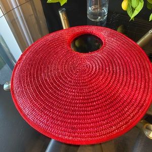 Vintage Rattan Circle Handbag Red Cruise wear
